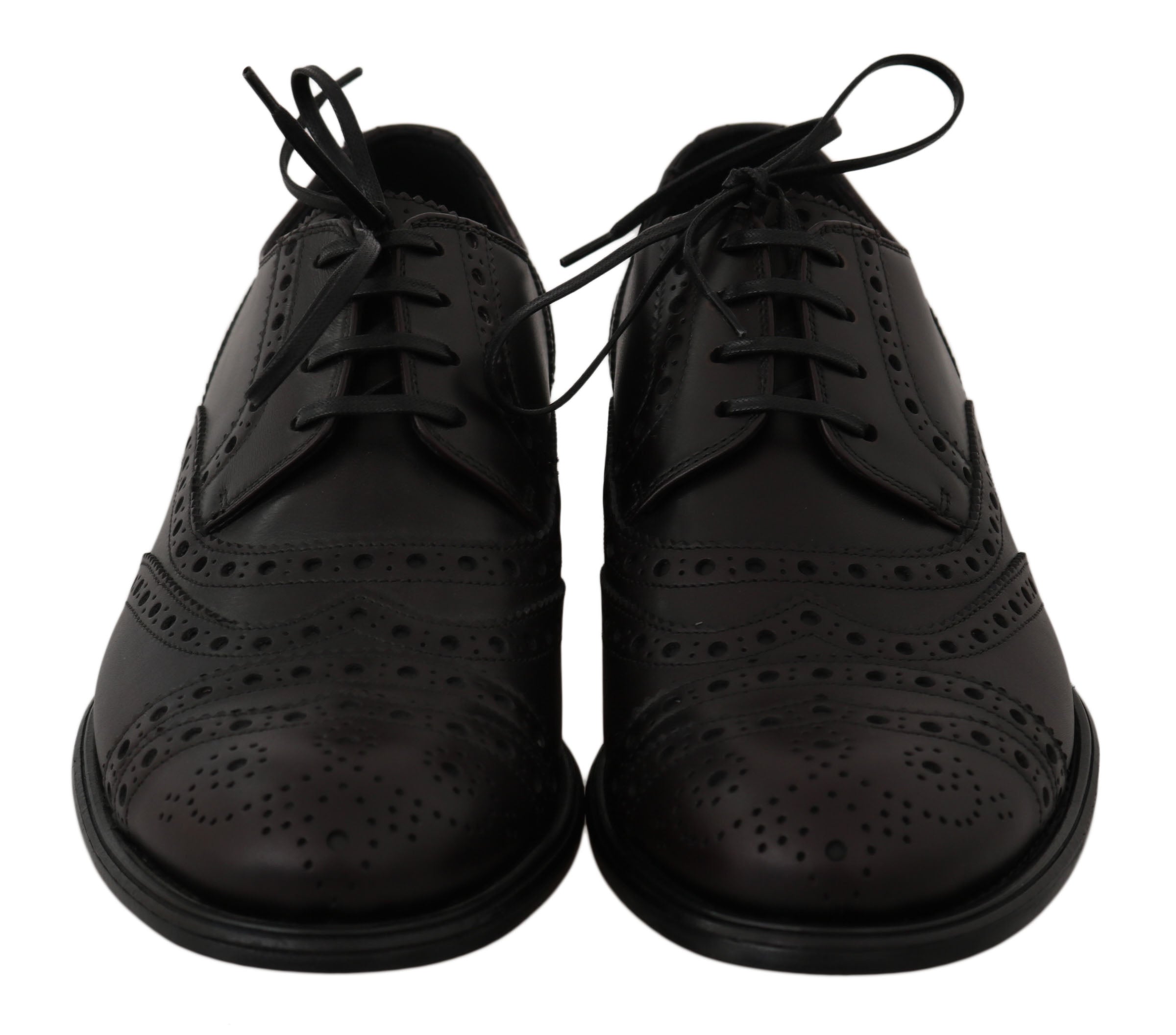 Chaussures oxford en cuir noir Dolce & Gabbana, design wingtip avec détails élégants, pour homme formel.