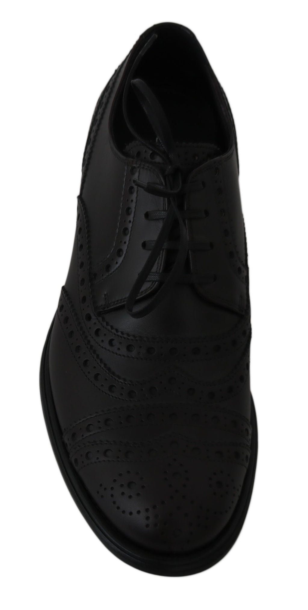 Chaussures Oxford en cuir noir Dolce & Gabbana avec détails en wingtip, chaussures élégantes pour homme.