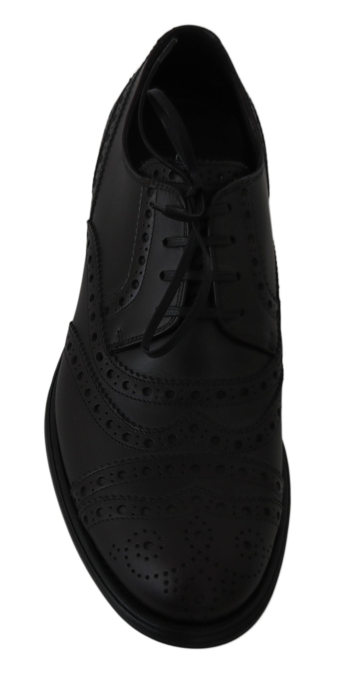Chaussures Oxford en cuir noir Dolce & Gabbana avec détails en wingtip, chaussures élégantes pour homme.