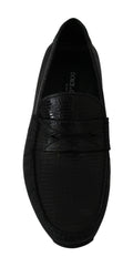 Chaussures Mocassins plats en cuir de lézard noir Dolce & Gabbana avec semelle en caoutchouc, élégantes et sophistiquées.