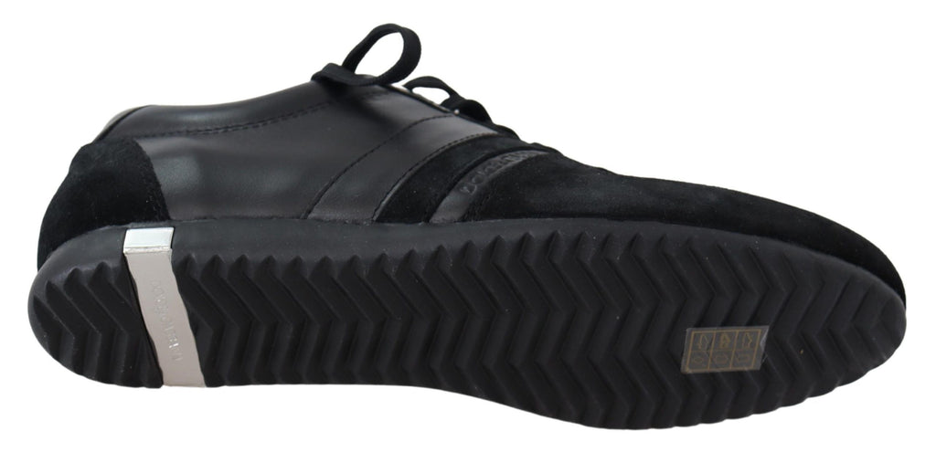 Chaussures sneakers décontractées en cuir noir Dolce & Gabbana avec logo, vue de face.