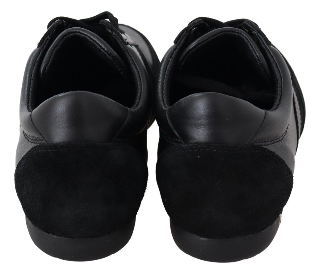 Chaussures sneakers décontractées en cuir noir Dolce & Gabbana avec logo visible, style casual et moderne.