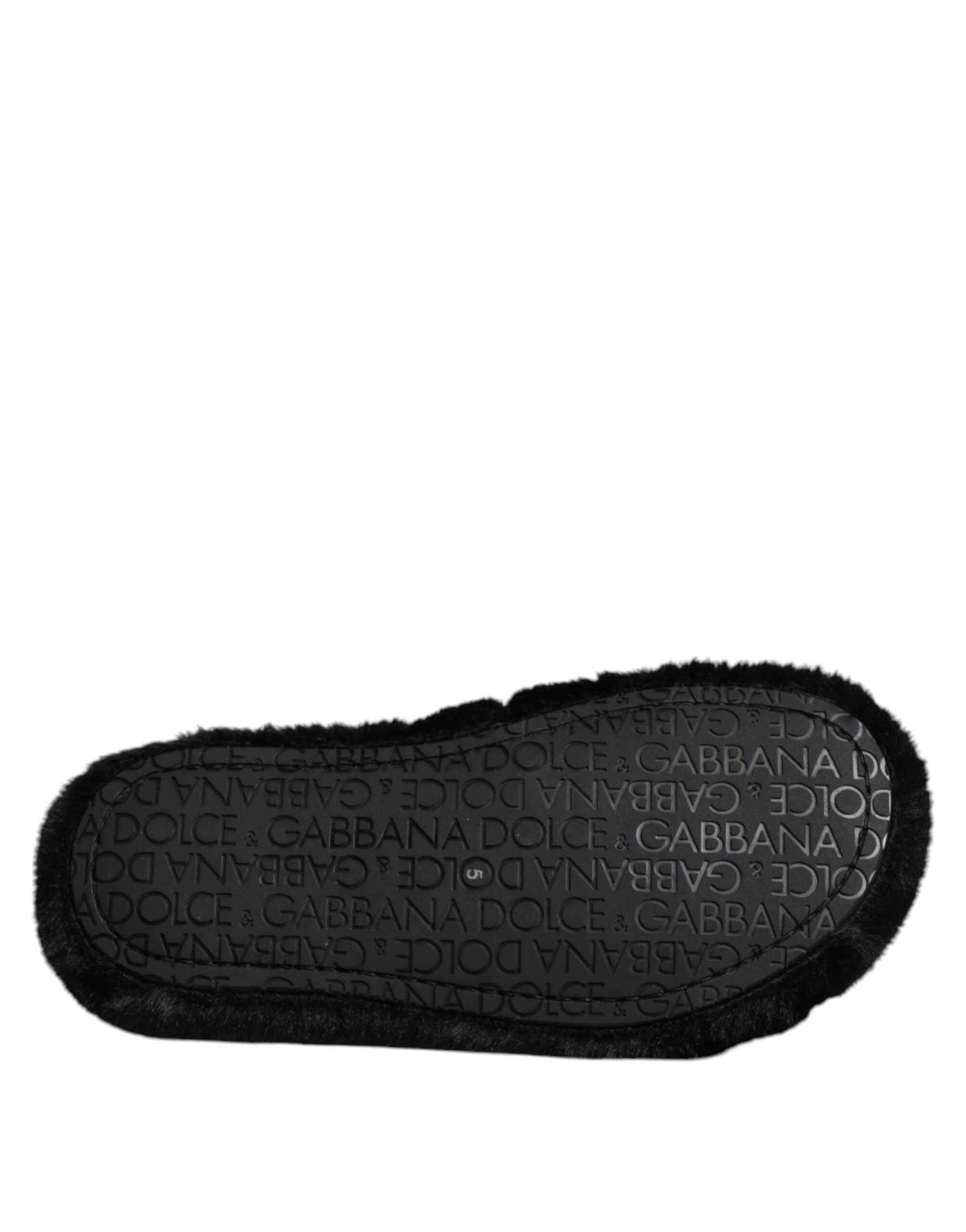 Sandales en velours polyester noir de Dolce & Gabbana, chaussures à talon plat élégantes pour femmes
