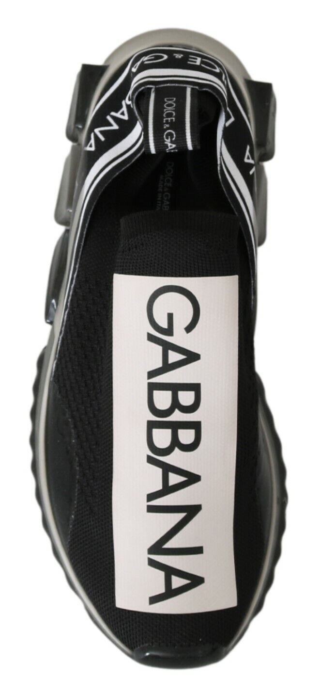 Sneakers de sport Dolce & Gabbana Sorrento en noir et blanc avec stretch, vue de face sur fond blanc.