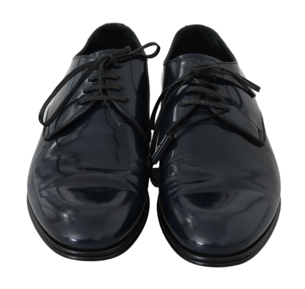 Chaussures derby en cuir bleu Dolce & Gabbana pour homme, chaussures formelles élégantes et sophistiquées.