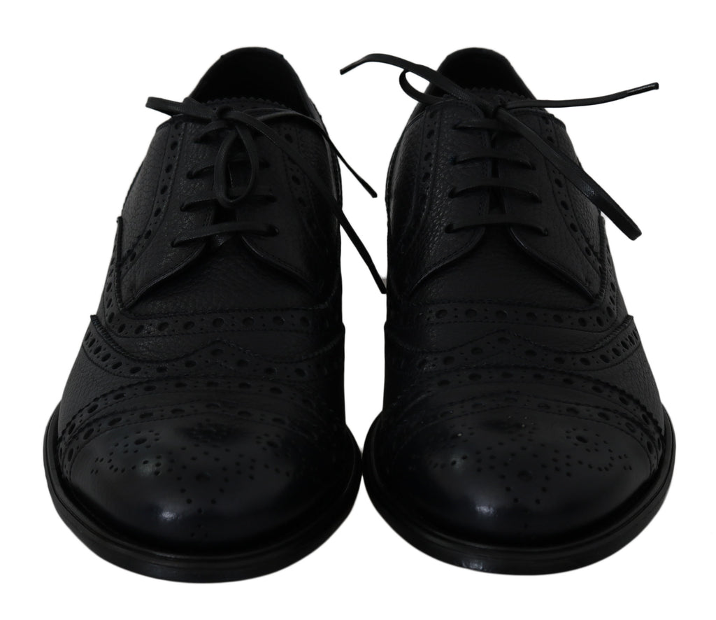 Chaussures Oxford en cuir bleu Dolce & Gabbana pour homme, style wingtip avec détails élégants et finition de qualité.