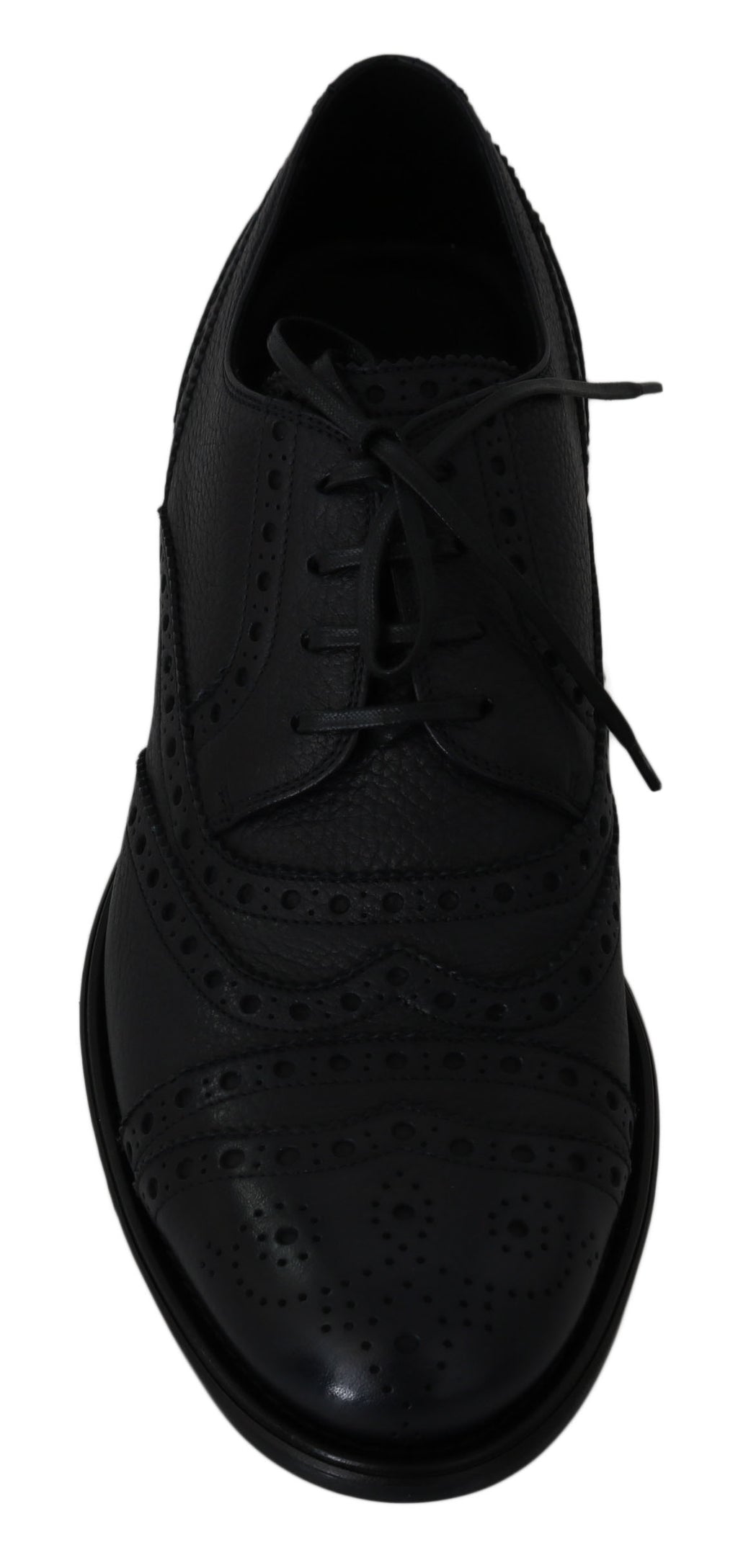 Chaussures oxford en cuir bleu Dolce & Gabbana avec détails wingtip, pour homme, vues de face sur fond blanc.