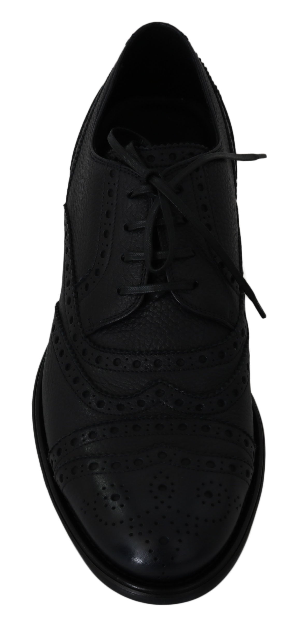 Chaussures oxford en cuir bleu Dolce & Gabbana avec détails wingtip, pour homme, vues de face sur fond blanc.