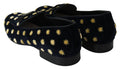 Pantoufles en velours bleu Dolce & Gabbana avec motif couronne, chaussures de style mocassin pour femme.