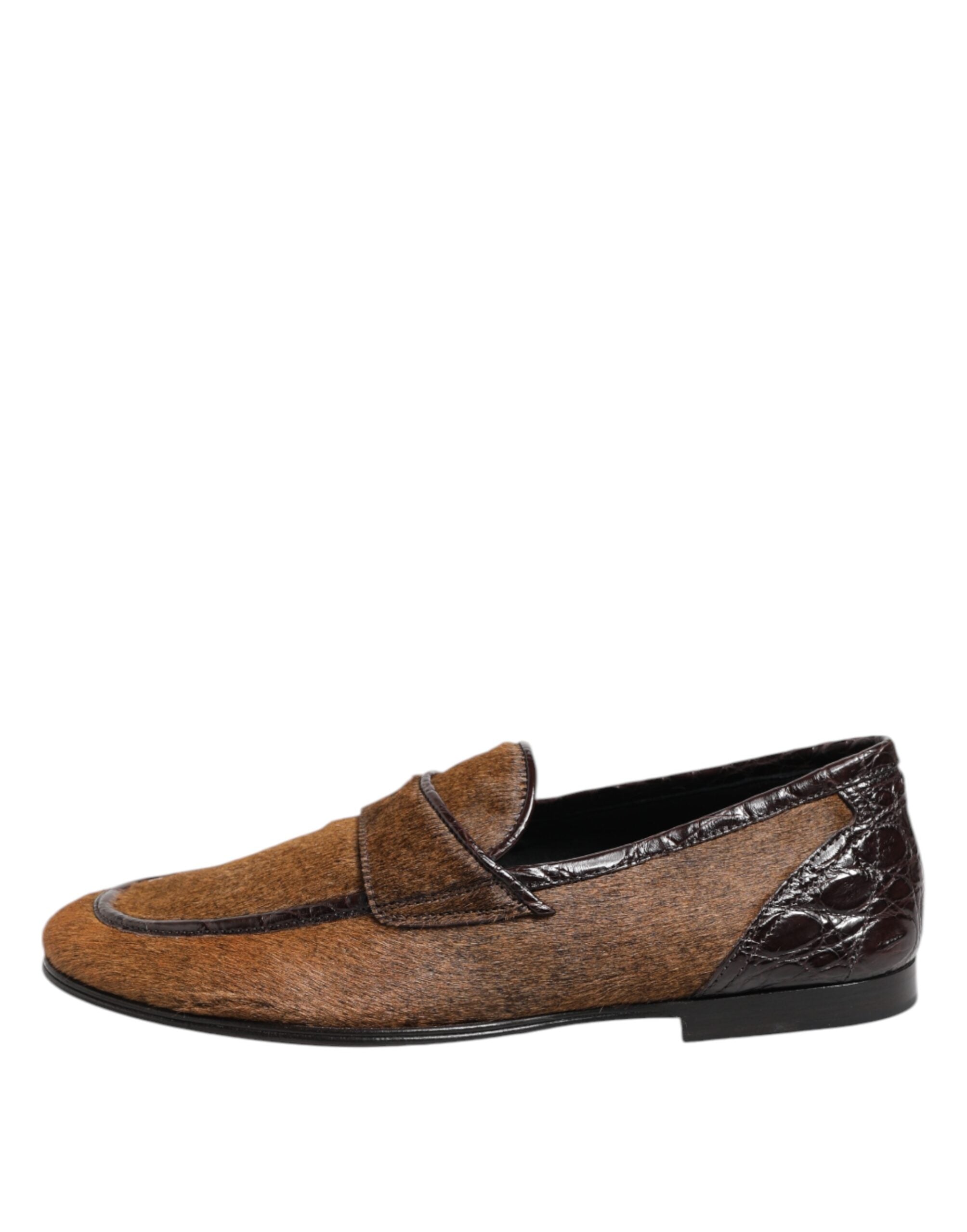 Mocassins pour homme Dolce & Gabbana en cuir marron, slip-on, chaussures de ville élégantes.