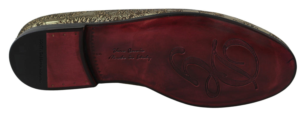 Chaussures mocassins homme Dolce & Gabbana en jacquard doré, élégants et confortables, pour un style sophistiqué.