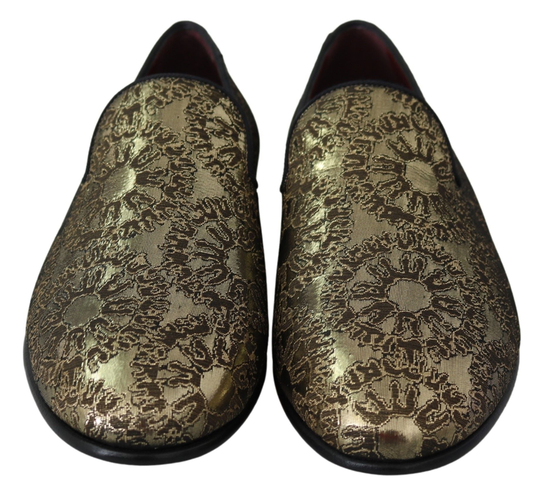 Chaussures mocassins homme Dolce & Gabbana en jacquard doré, élégantes et confortables, avec finition sophistiquée.