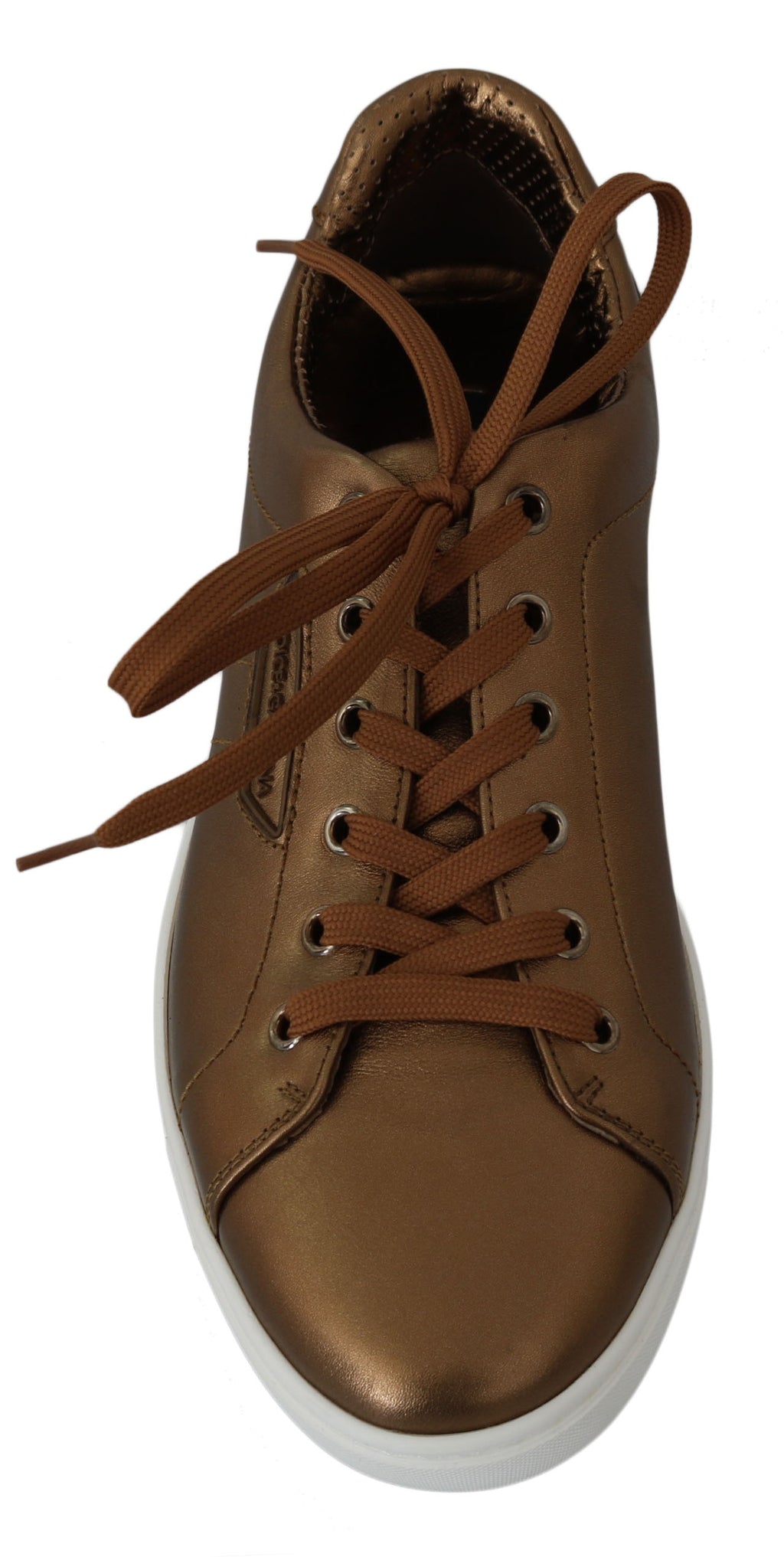 Chaussures décontractées en cuir doré pour hommes de Dolce & Gabbana, sneakers élégants et confortables.