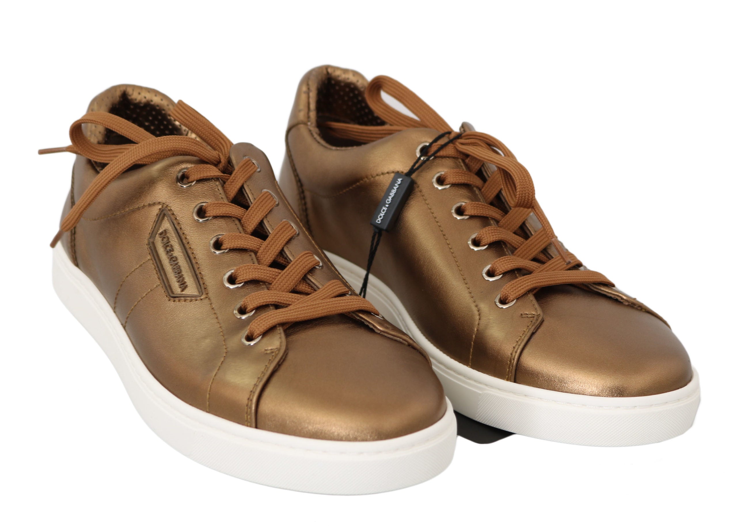 Chaussures décontractées en cuir doré pour hommes de Dolce & Gabbana, baskets élégantes et confortables.