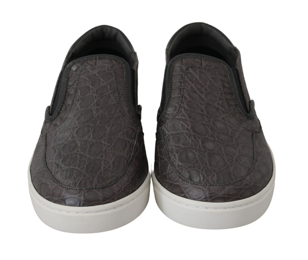 Chaussures mocassins pour homme Dolce & Gabbana en cuir gris avec motif caïman, style élégant et confortable.
