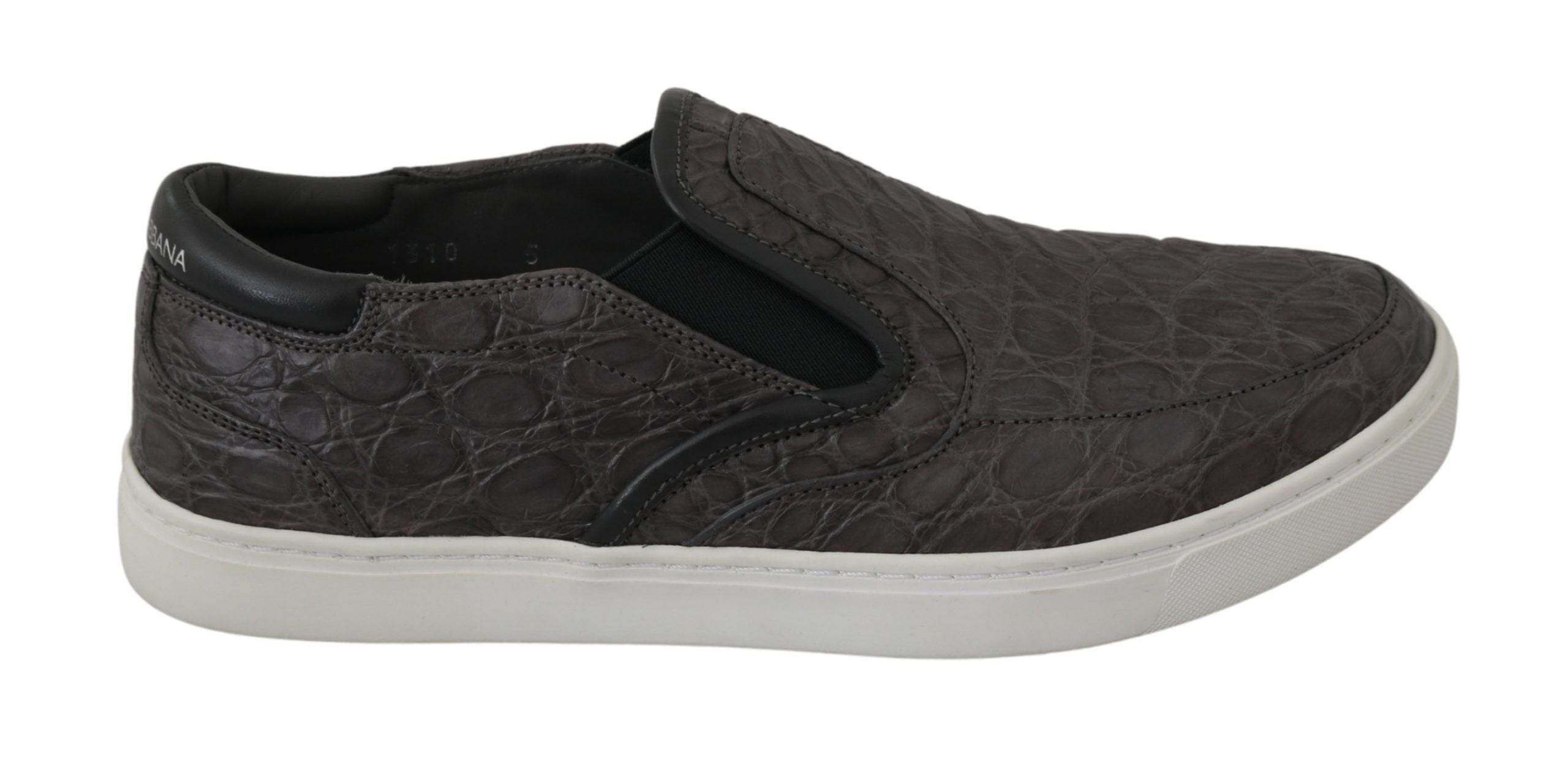 Chaussures mocassins en cuir gris Dolce & Gabbana pour hommes, style plat avec détails en caïman.