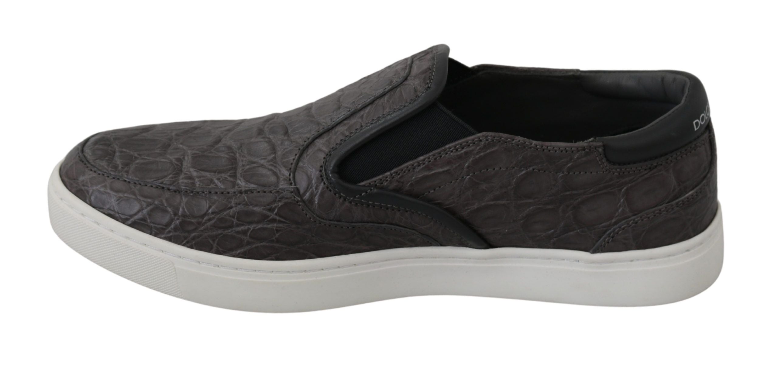 Chaussures mocassins pour homme Dolce & Gabbana en cuir gris avec motif caïman, style élégant et classique.