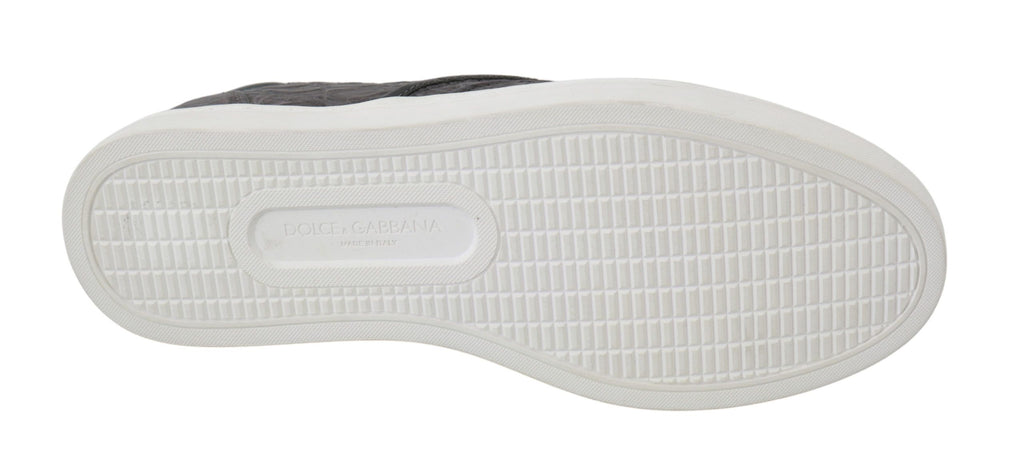 Chaussures mocassins pour homme Dolce & Gabbana en cuir gris avec motif caïman, chaussures plates élégantes.