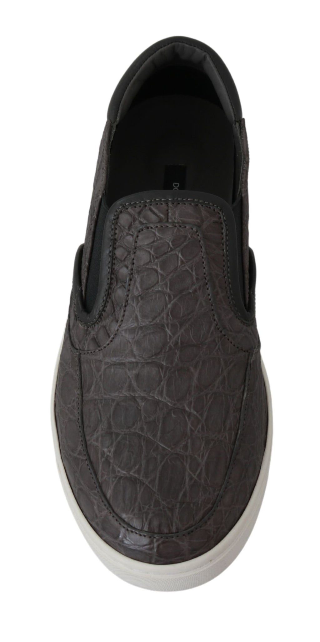 Chaussures mocassins en cuir gris Dolce & Gabbana pour homme avec détail en caïman, style élégant et sophistiqué.