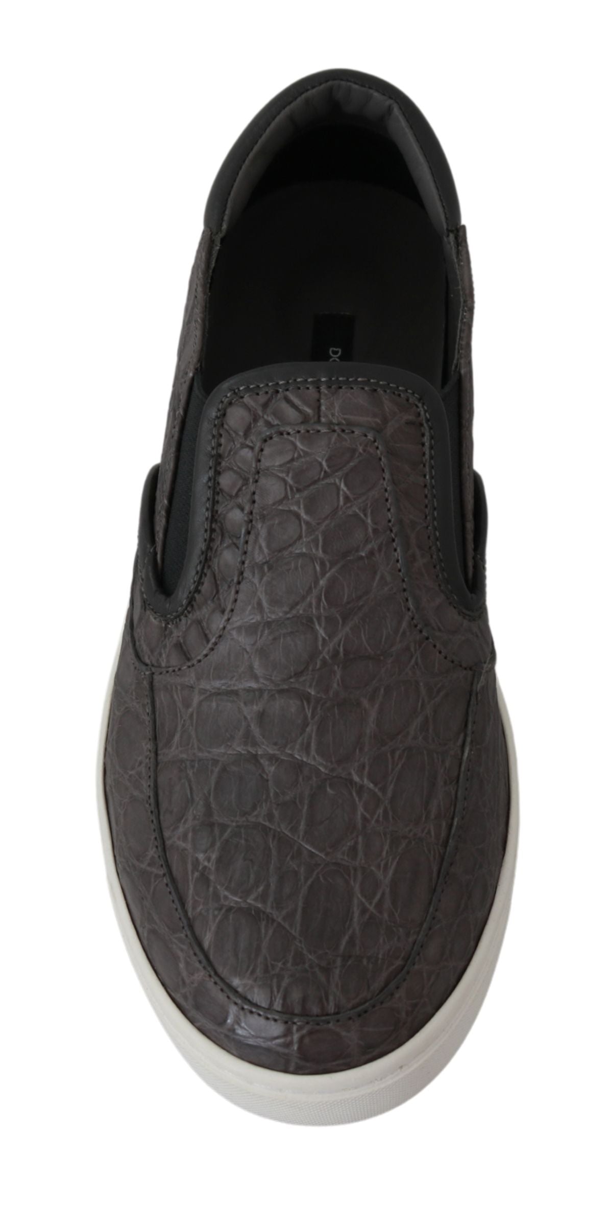 Chaussures mocassins en cuir gris Dolce & Gabbana pour homme avec détail en caïman, style élégant et sophistiqué.