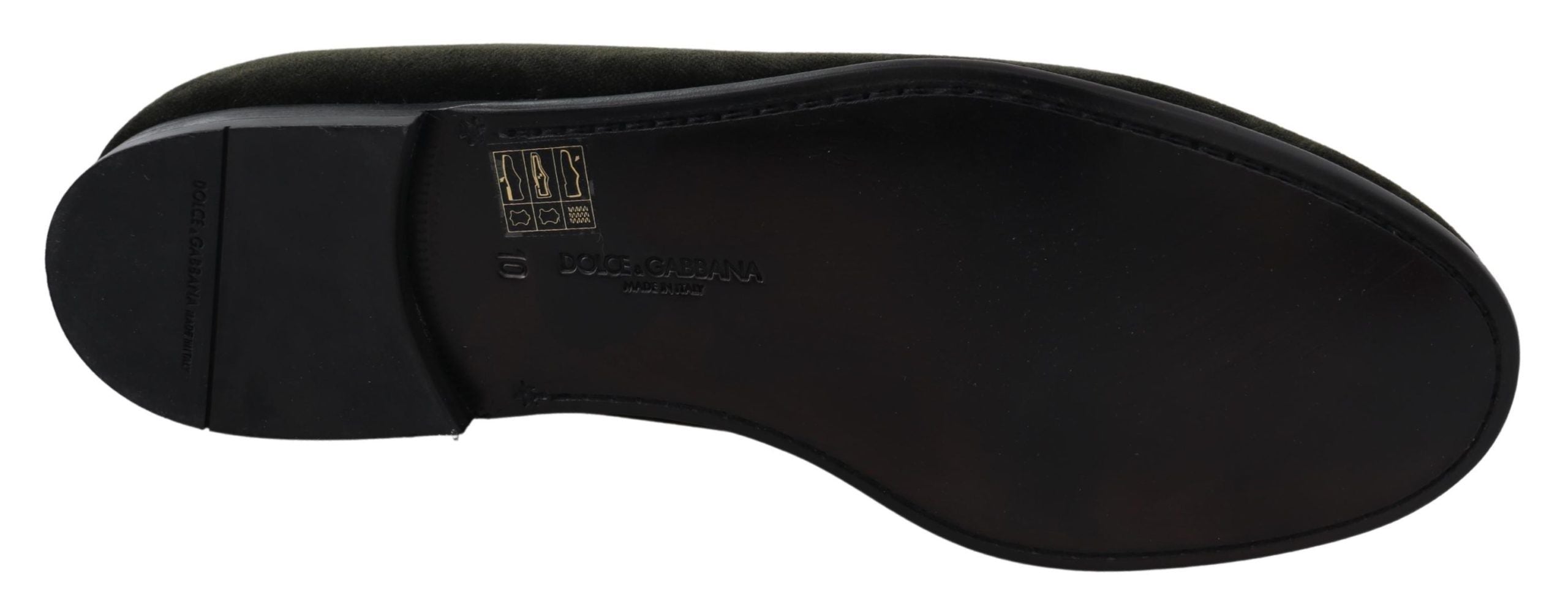 Chaussures mocassins en velours vert pour homme Dolce & Gabbana, slip-on élégants et confortables.