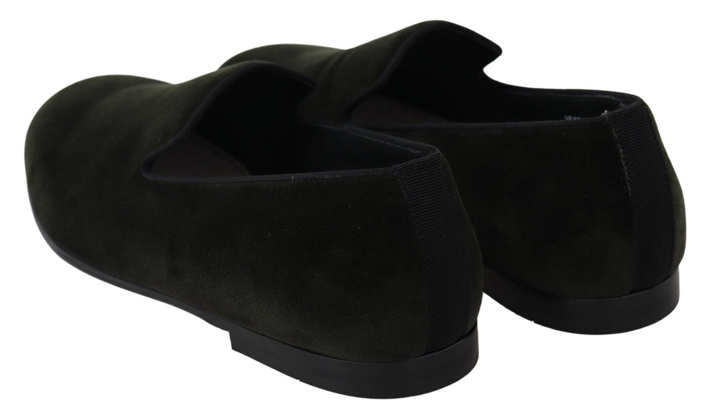 Mocassins homme en velours vert Dolce & Gabbana, chaussons slip-on élégants et confortables pour homme.