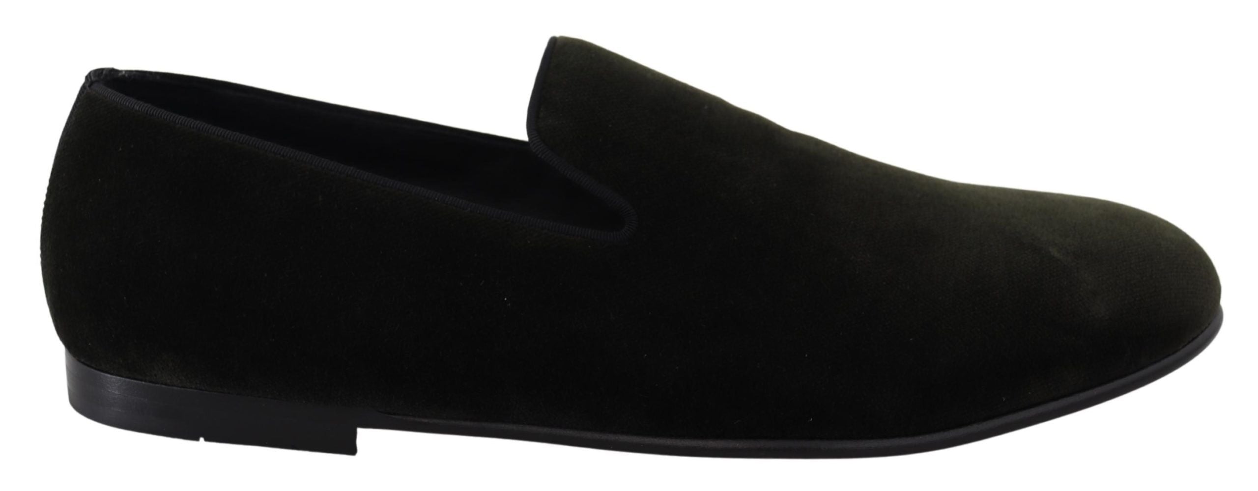 Chaussures mocassins homme Dolce & Gabbana en velours vert, style slip-on élégant et confortable.