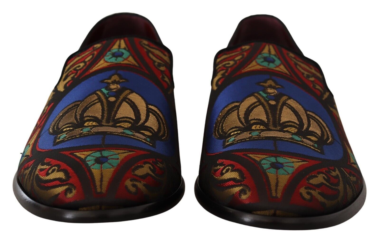 Chaussures slippers Dolce & Gabbana en jacquard multicolore avec motif couronne, élégantes et confortables pour homme.