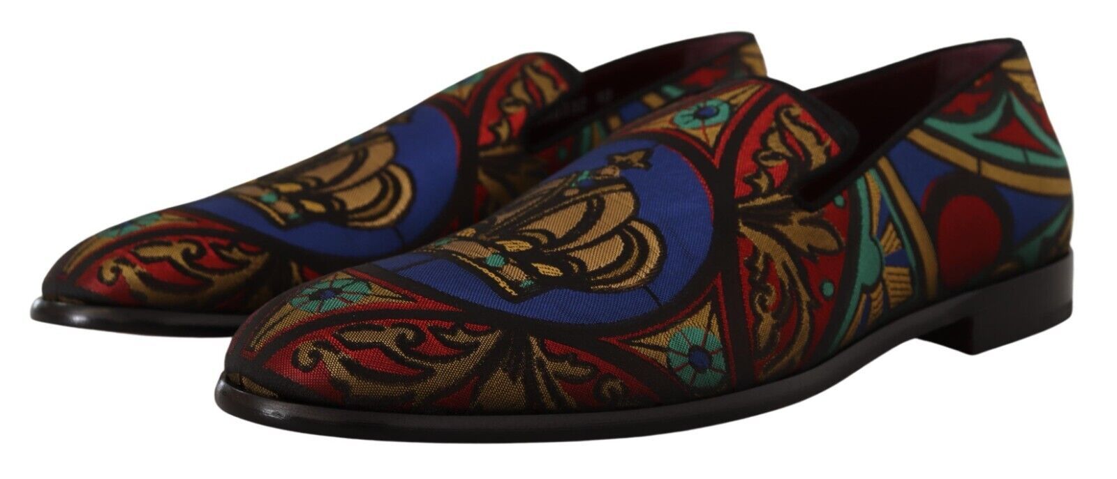 Mocassins Dolce & Gabbana en jacquard multicolore avec motif de couronne, chaussures élégantes pour femmes.