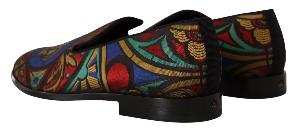Chaussures mocassins Dolce & Gabbana à jacquard multicolore avec motif de couronne, élégantes et confortables.