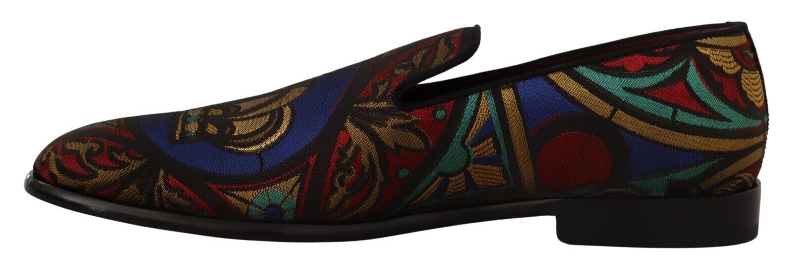 Chaussures Dolce & Gabbana, slippers en jacquard multicolore avec motif couronne, style élégant et confortable.