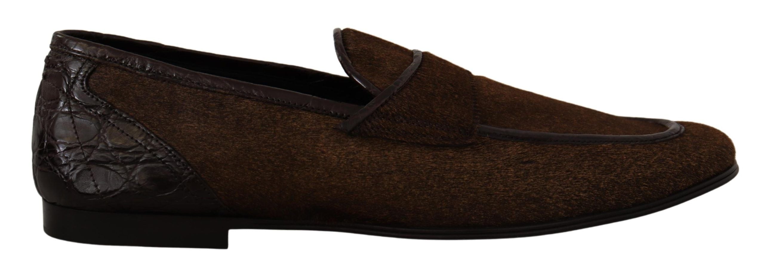 Chaussures Dolce & Gabbana en cuir marron, mocassins élégants pour femme avec semelle slip, style décontracté et sophistiqué.