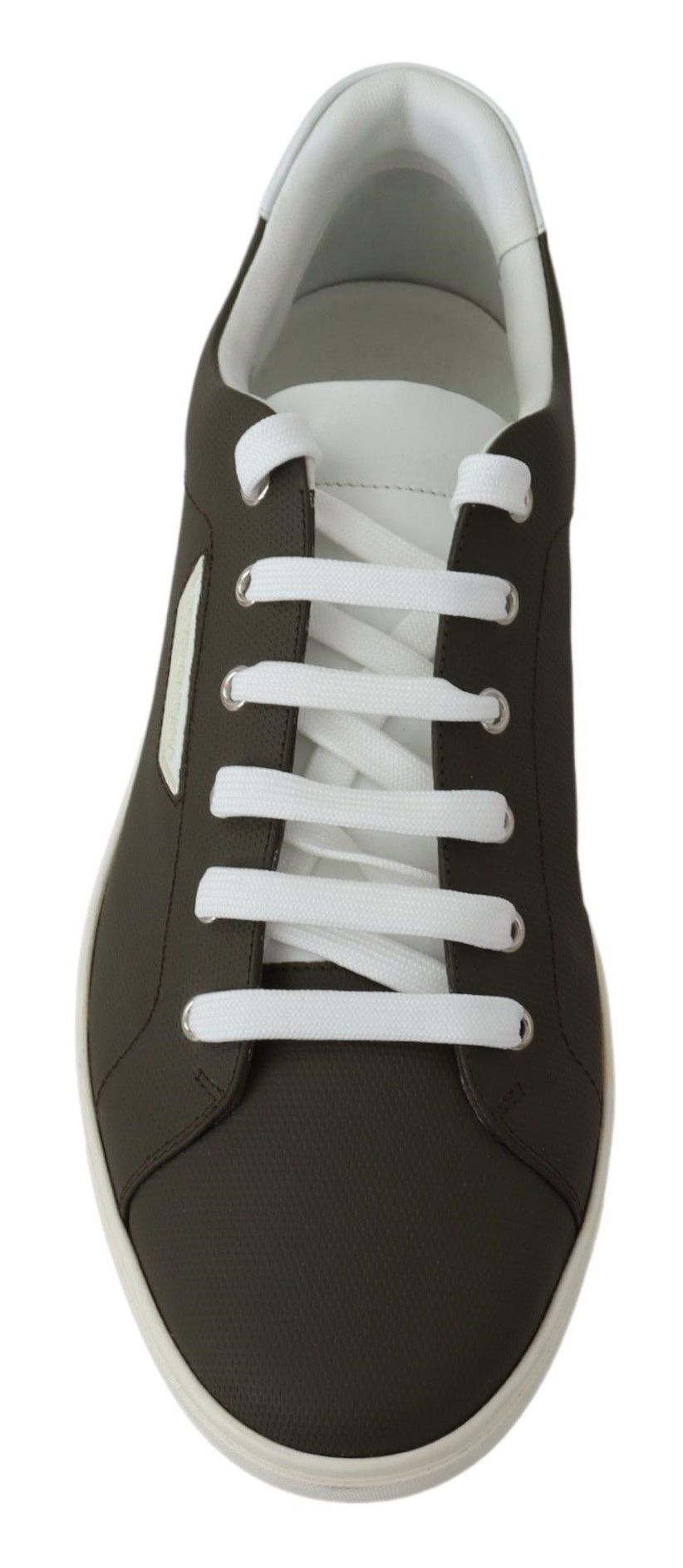 Sneakers basses en cuir blanc et vert de Dolce et Gabbana, chaussures de sport élégantes pour homme.