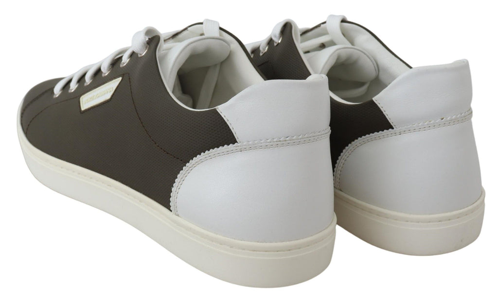 Chaussures sneakers basses en cuir blanc et vert de Dolce & Gabbana, mode élégante pour homme ou femme.