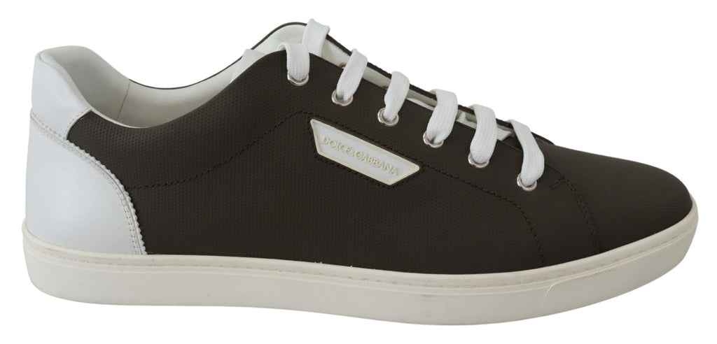 Sneakers basses en cuir blanc et vert de Dolce & Gabbana, chaussures de sport élégantes avec design moderne.