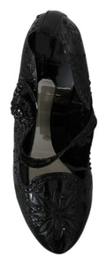 Escarpins noirs Dolce & Gabbana avec motifs floraux et détails en cristal, modèle Cinderella, vue de côté.