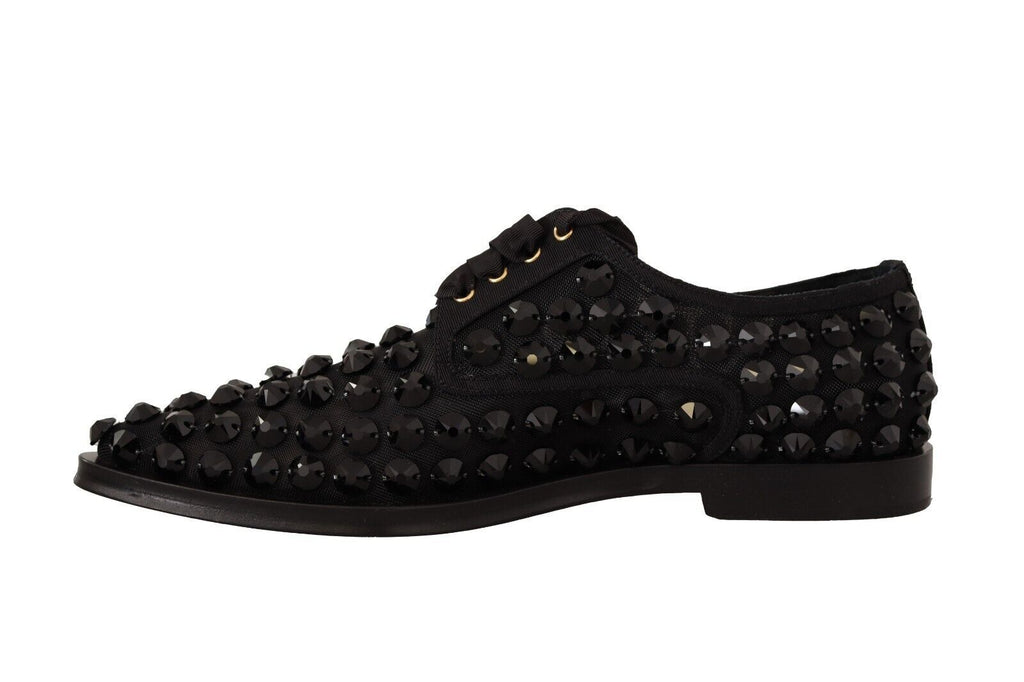 Chaussures Dolce & Gabbana ballerines noires en dentelle avec studs, style formel et élégant, vue de dessus.