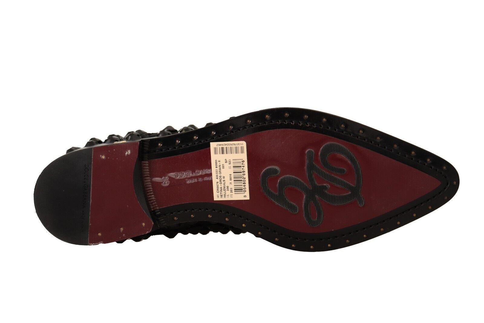Chaussures plates Dolce & Gabbana noires en dentelle à lacets et clous, chaussures formelles élégantes pour femmes