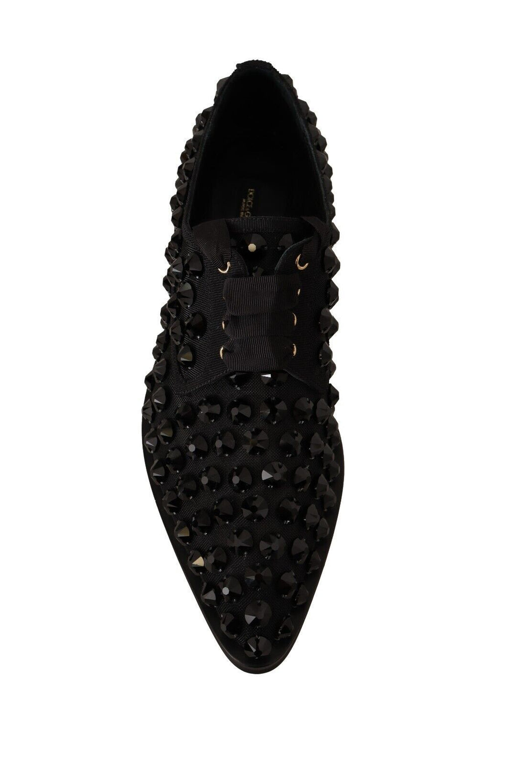 Chaussures plates noires Dolce & Gabbana avec lacets, studs, style formel et élégant, en dentelle et cuir.
