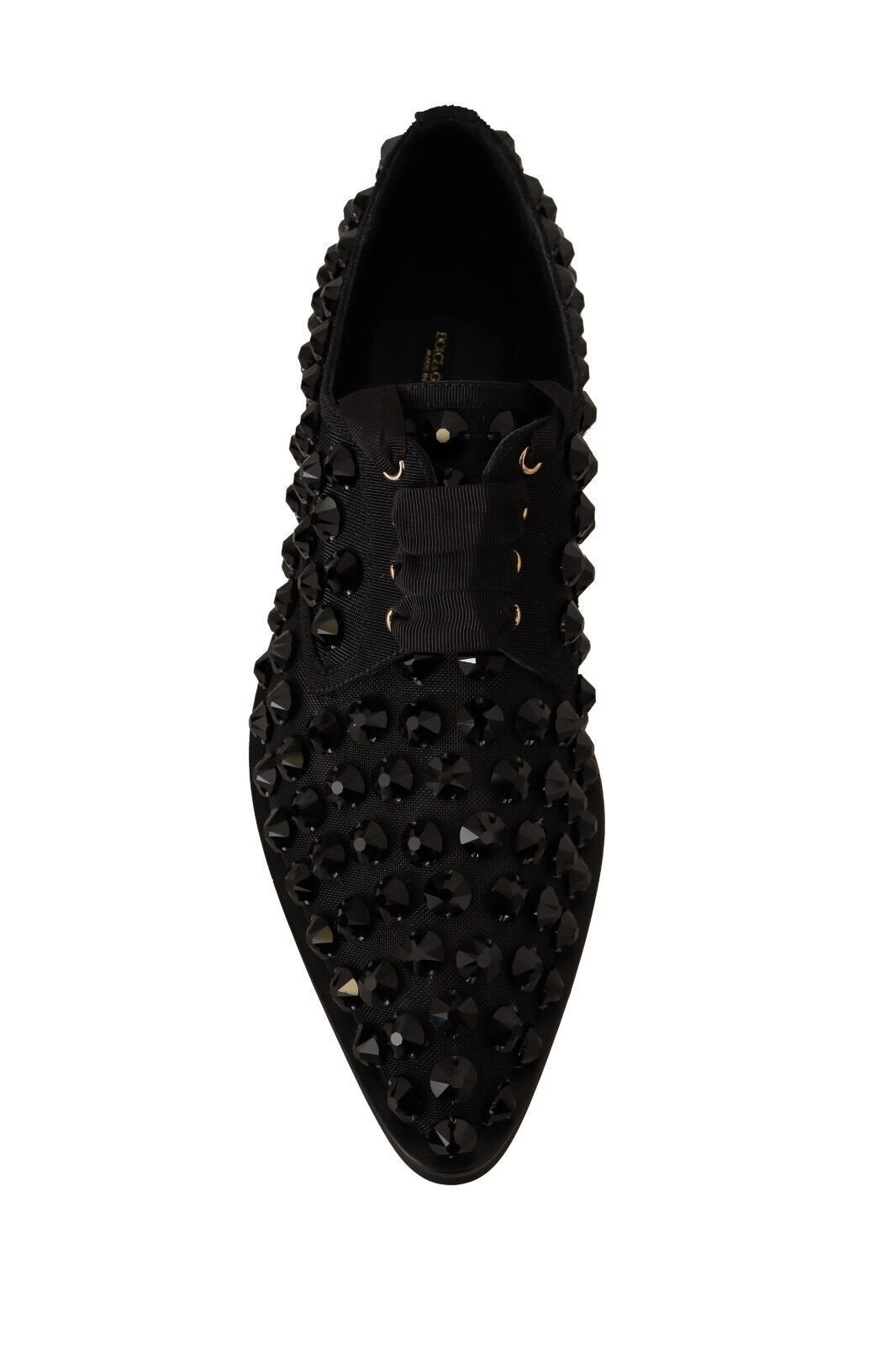Chaussures plates noires Dolce & Gabbana avec lacets, studs, style formel et élégant, en dentelle et cuir.
