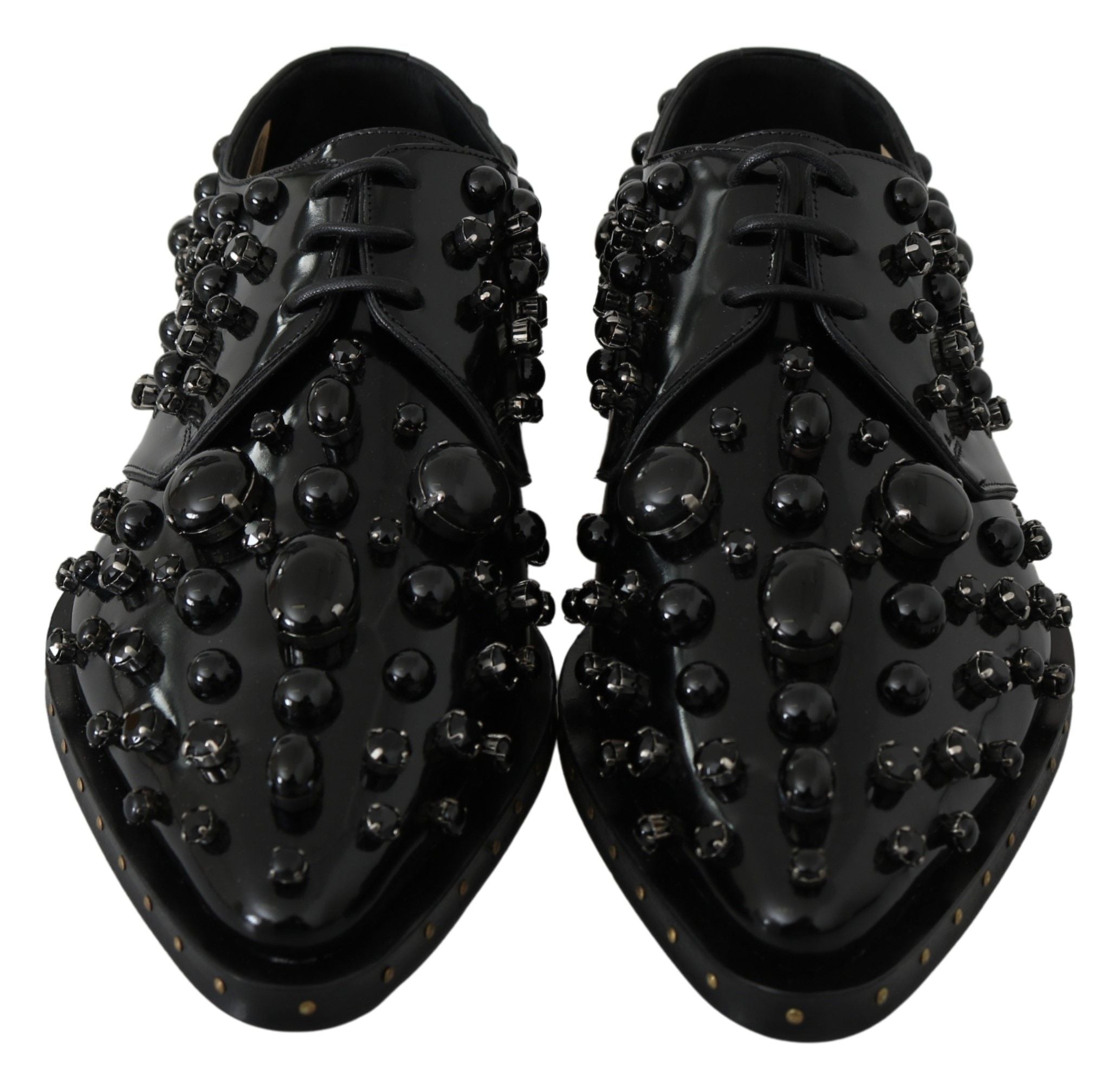 Chaussures brogue en cuir noir Dolce & Gabbana avec cristaux, élégantes et sophistiquées.