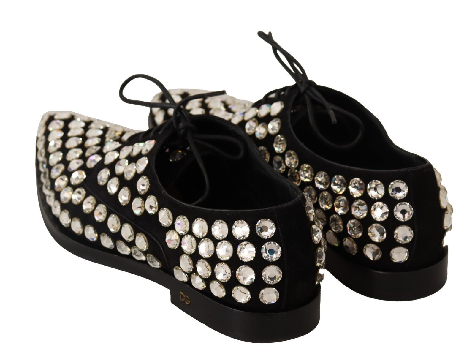Chaussures formelles en cuir noir Dolce & Gabbana avec cristaux et lacets, pour homme.