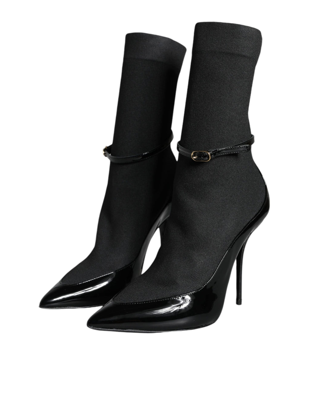 Chaussures stilettos noires en cuir Dolce & Gabbana, bottines avec chaussettes, élégantes et sophistiquées pour femmes.