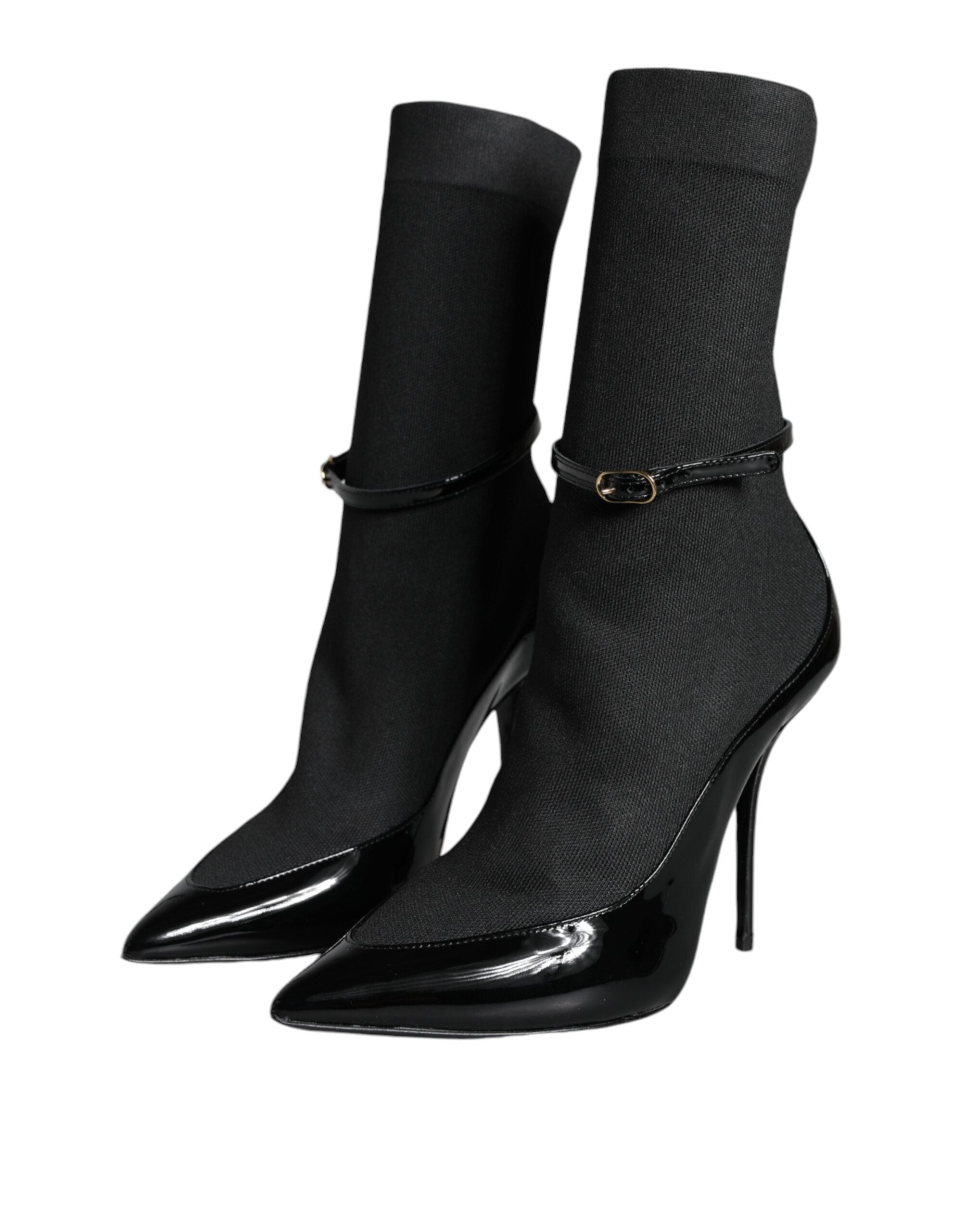 Chaussures stilettos noires en cuir Dolce & Gabbana, bottines avec chaussettes, élégantes et sophistiquées pour femmes.
