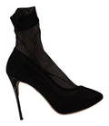 Bottes noires en tulle extensible de Dolce & Gabbana, chaussures élégantes avec finition ajustée et design sophistiqué.