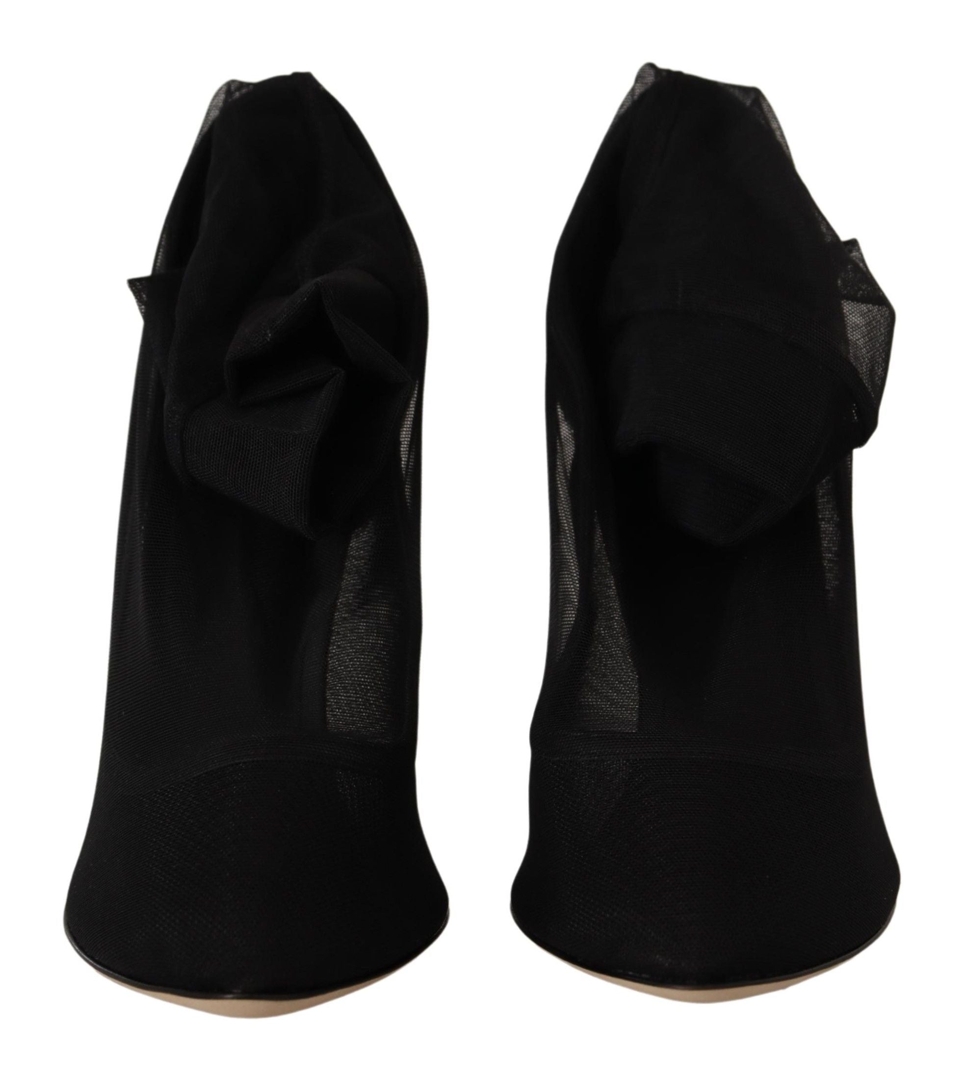 Bottes noires en tulle stretch de Dolce & Gabbana, chaussures élégantes avec finition ajustée et détails sophistiqués.