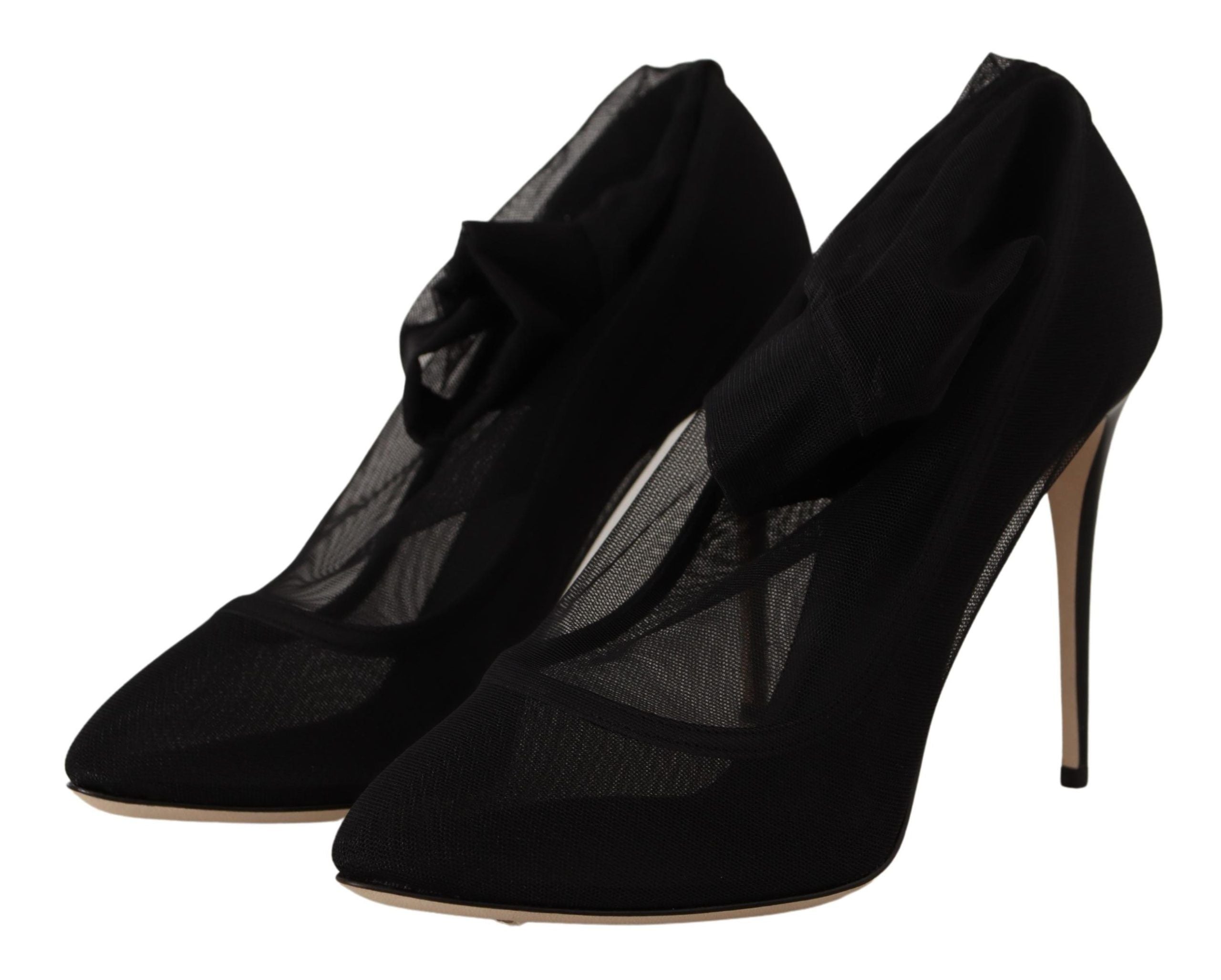 Bottes noires en tulle extensible de Dolce & Gabbana, chaussures élégantes et ajustées pour un look sophistiqué.