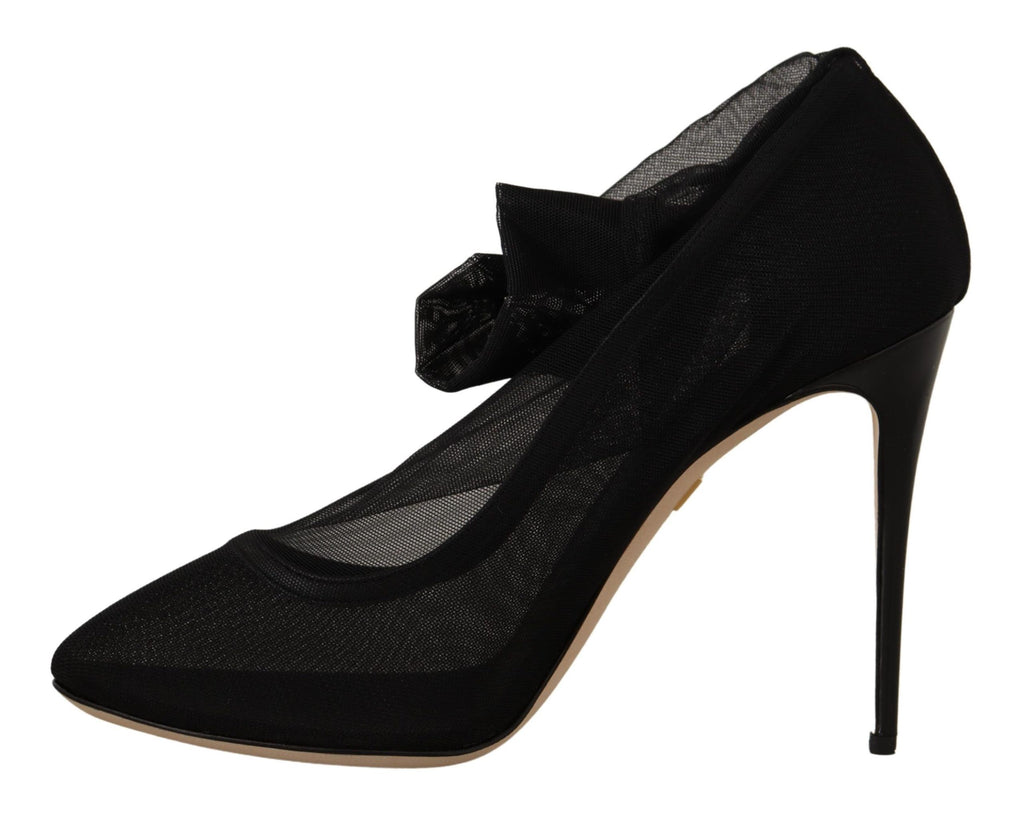 Bottes noires en tulle extensible de Dolce & Gabbana, chaussures élégantes et ajustées pour un style sophistiqué.