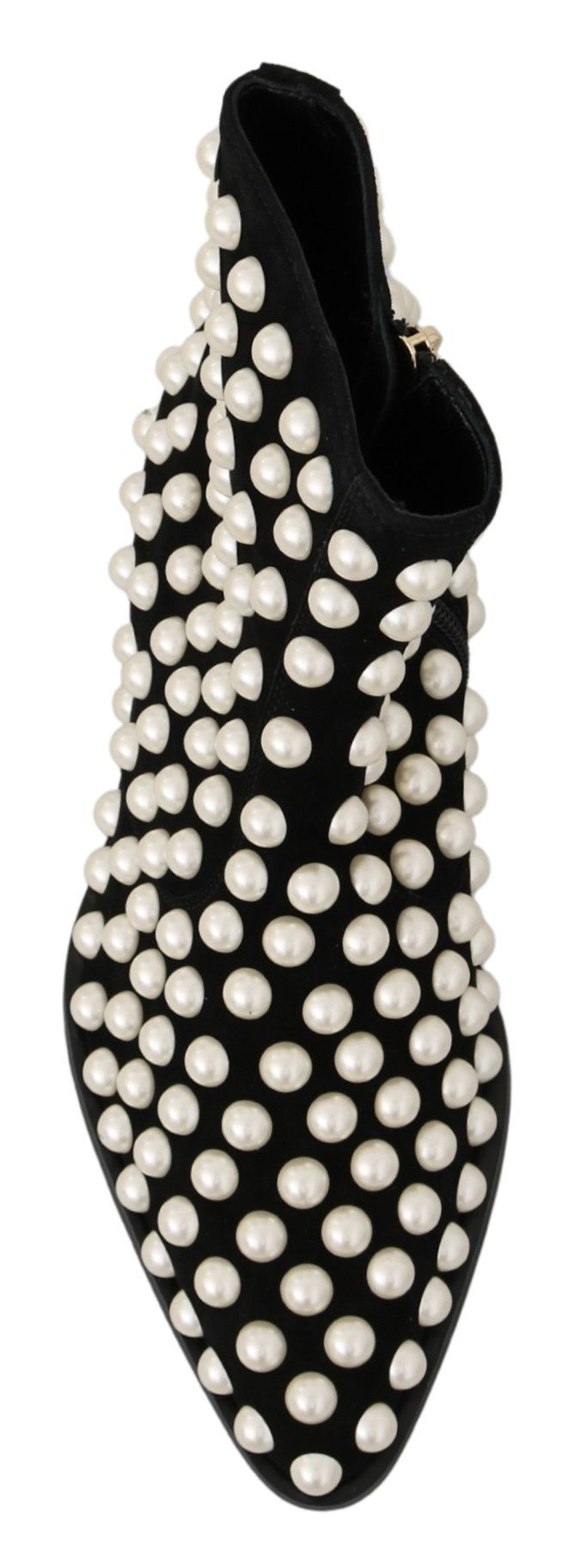 Bottes en daim noir Dolce & Gabbana avec studs en perles, chaussures élégantes pour femmes.
