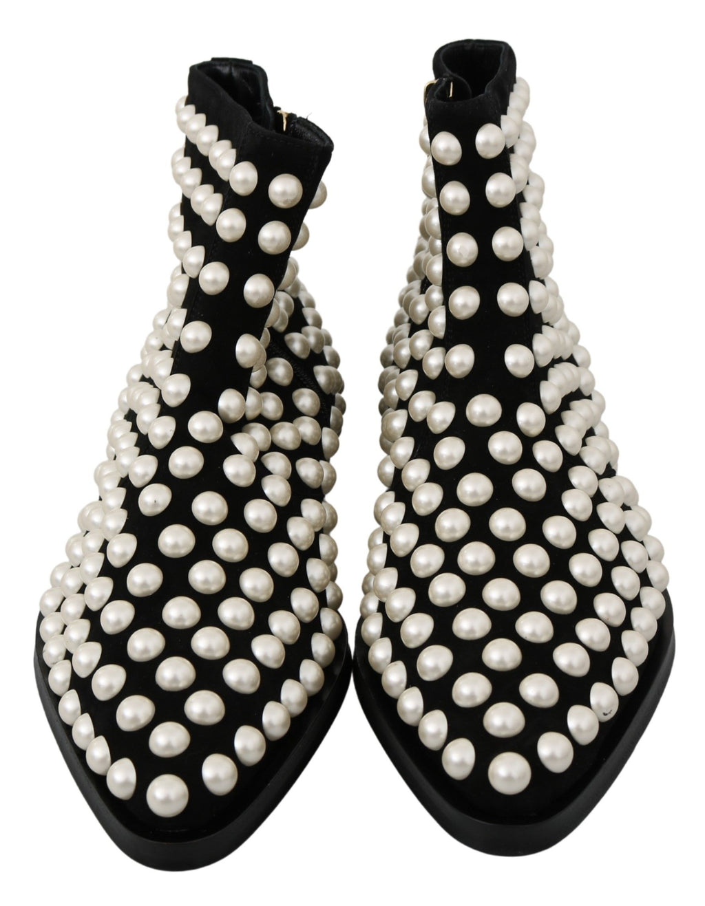 Bottes noires en daim Dolce & Gabbana avec perles, chaussures élégantes pour femme.